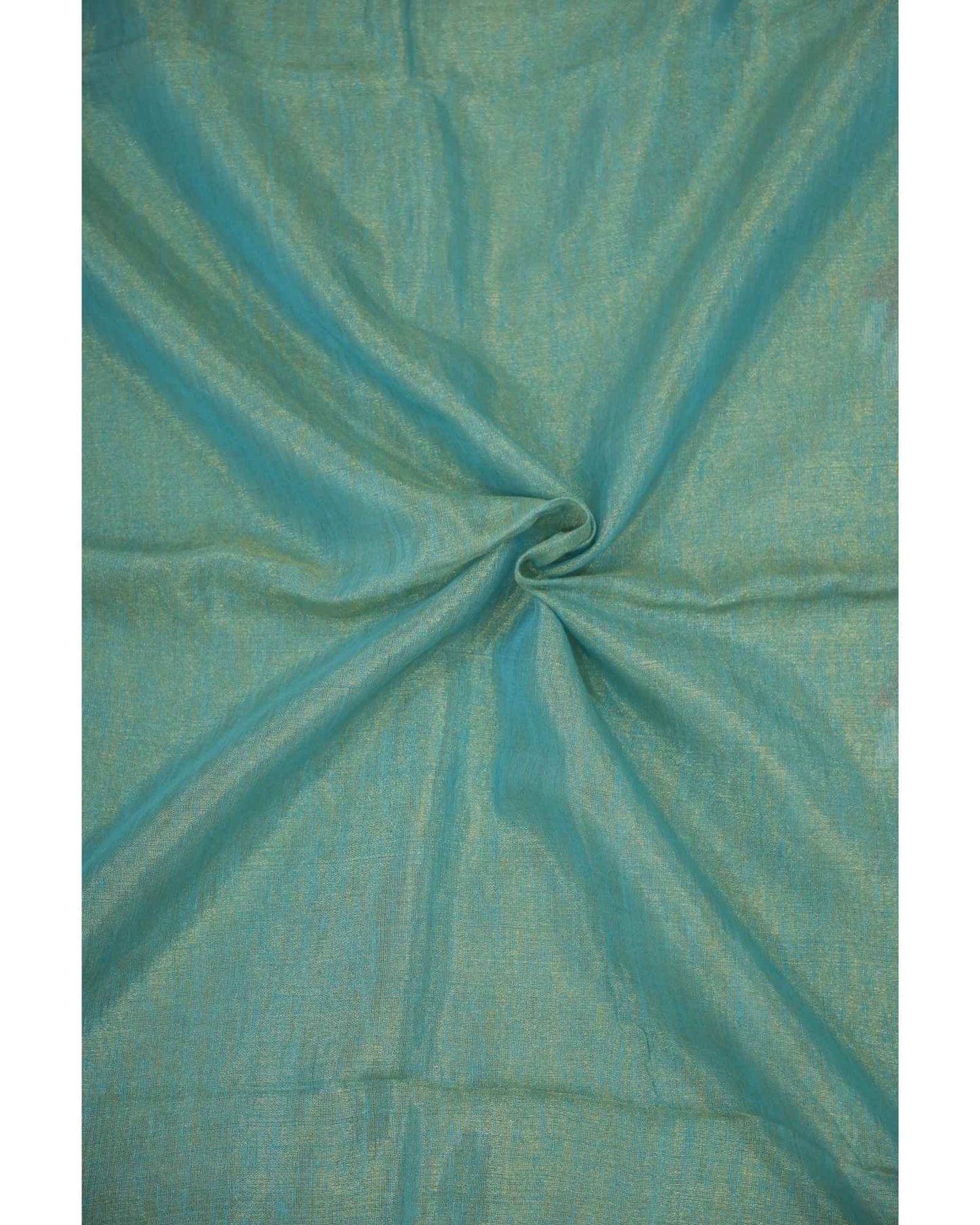 Bluish Green Tissue Linen Saree- Lotus