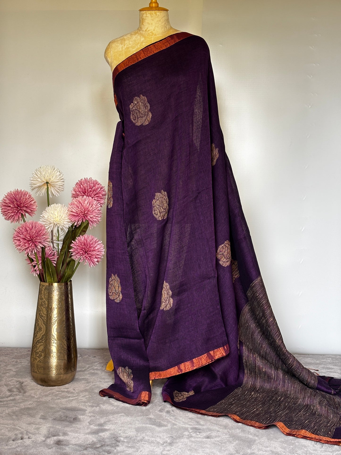 Rose Linen Saree- Purple