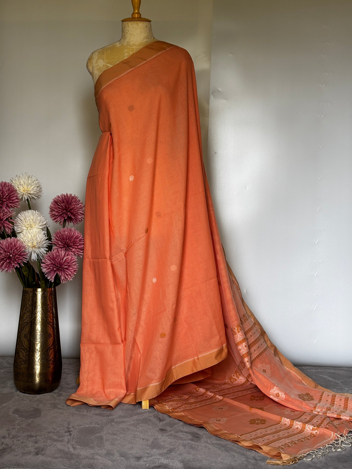 Peach Handloom Cotton Saree