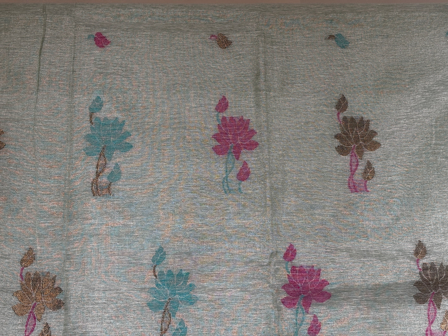 Mint Green Tissue Linen Saree- Flower butta