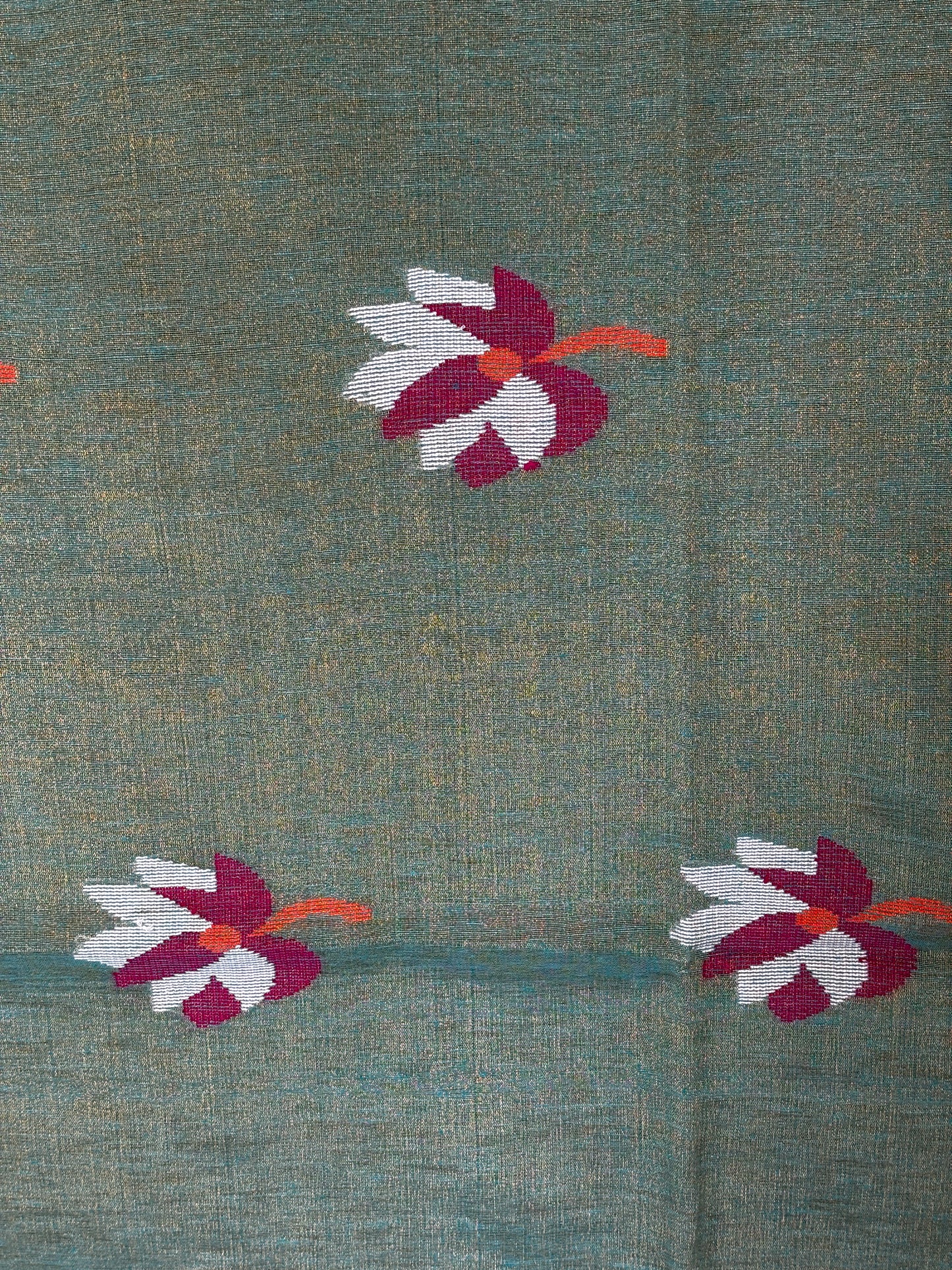 Bluish Green Tissue Linen Saree- Lotus