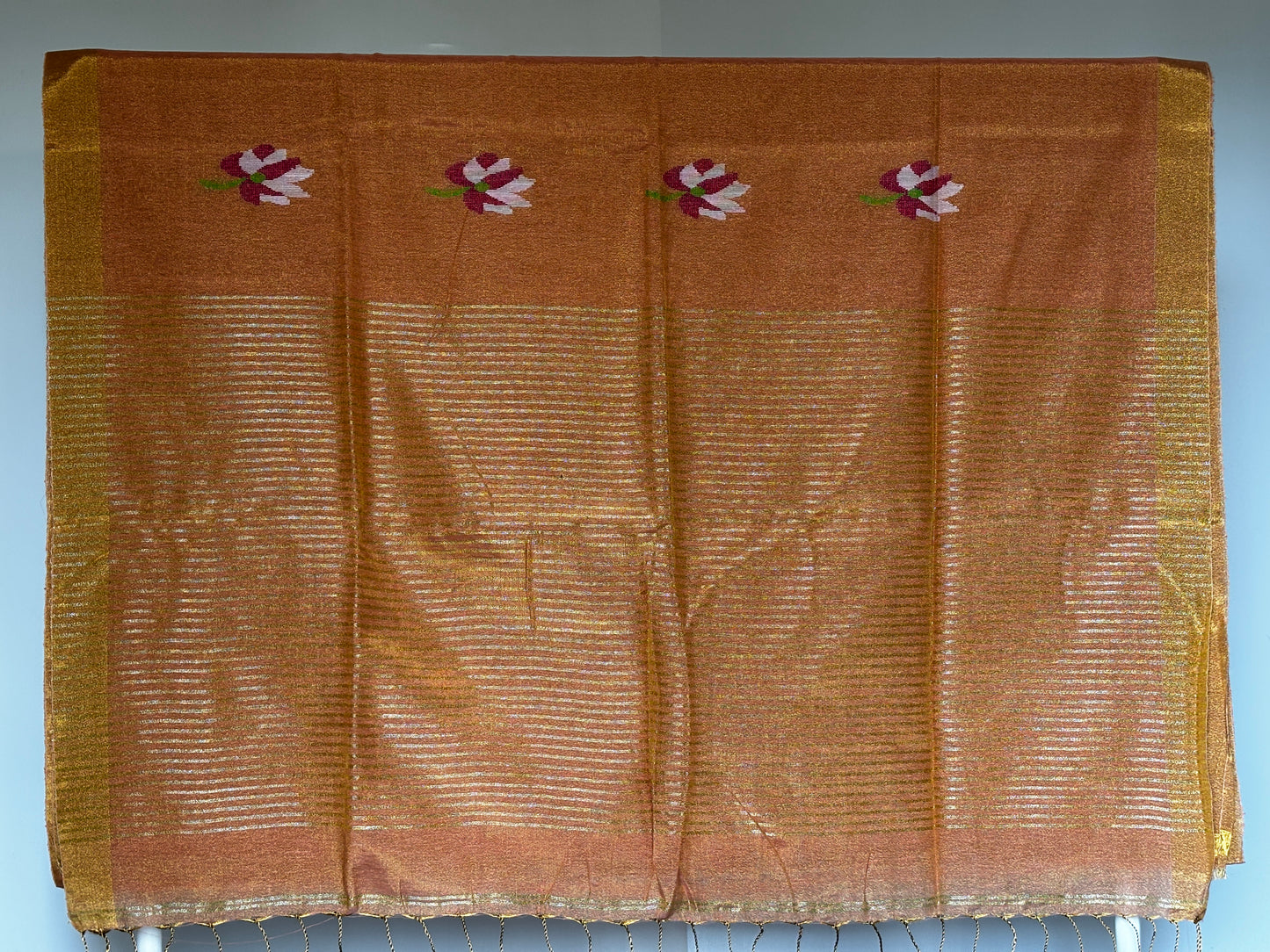 Orangish Peach Tissue Linen Saree- Lotus