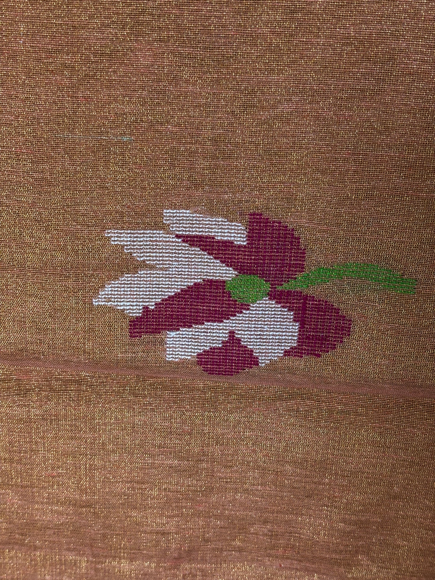 Orangish Peach Tissue Linen Saree- Lotus