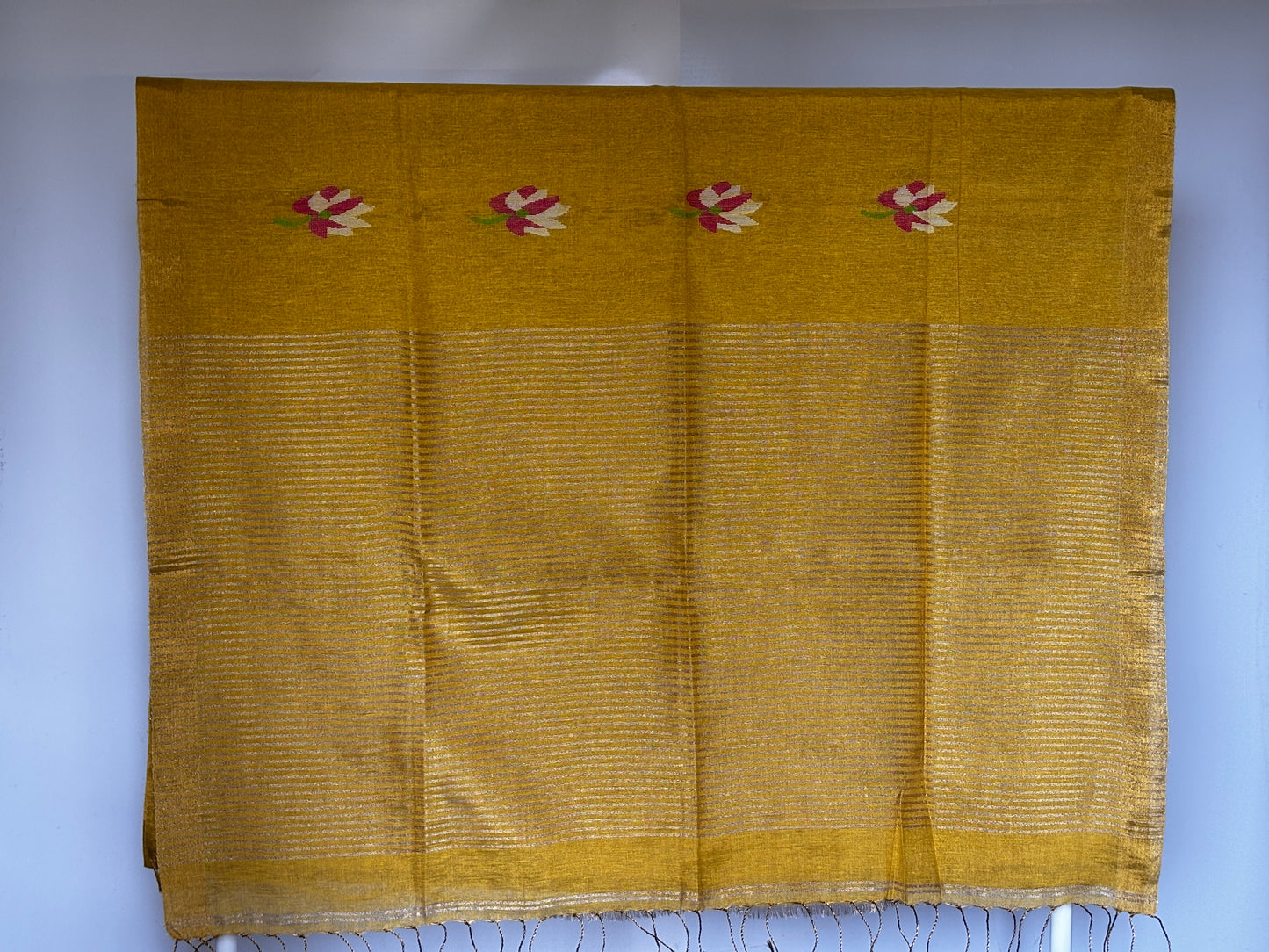 Yellow Tissue Linen Saree- Lotus