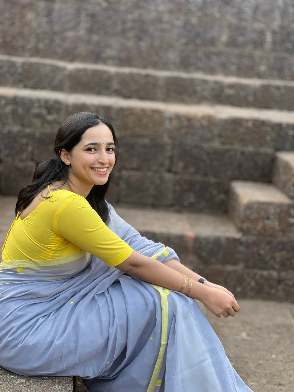 Grey and Yellow Cotton Saree