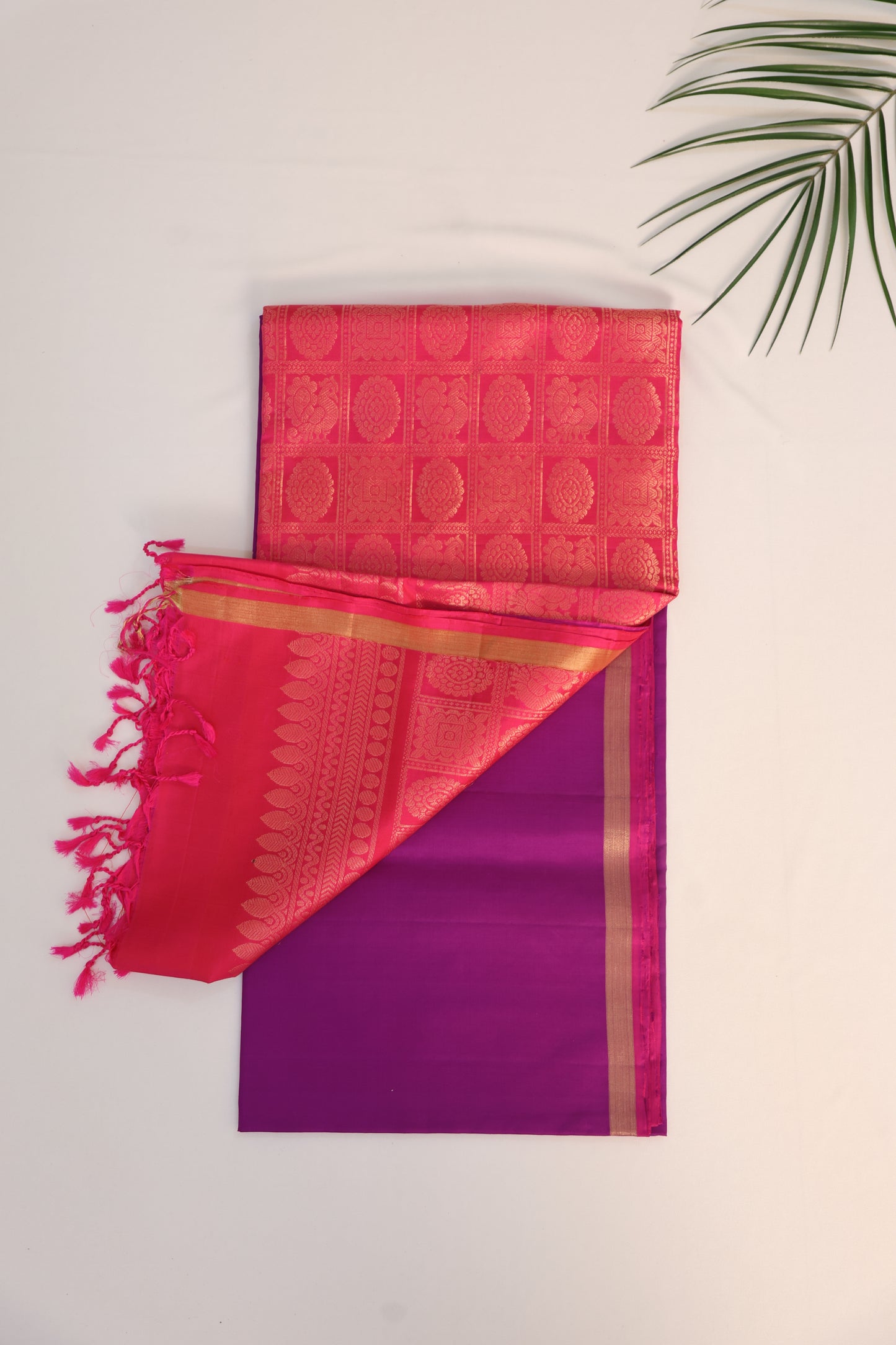 Purple and Pink Kanjivaram Soft Silk Saree