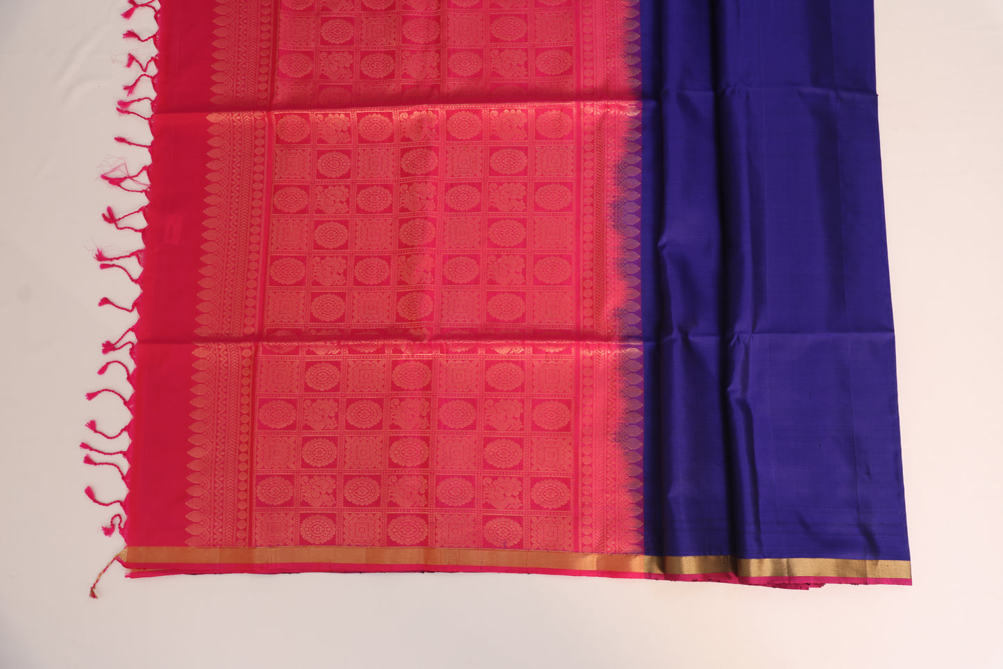 Blue and Pink Kanjivaram Soft Silk Saree
