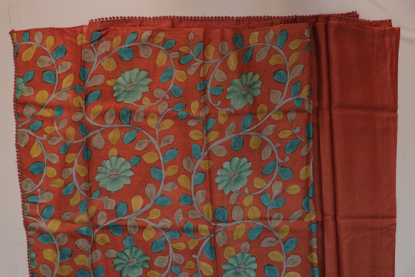 Rust Tussar Silk Saree with Mukeish Work