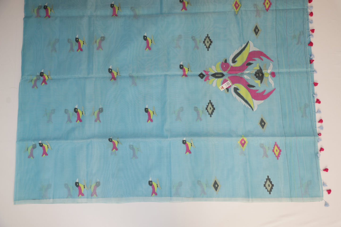 Aqua Blue Muslin Silk Jamdani Saree