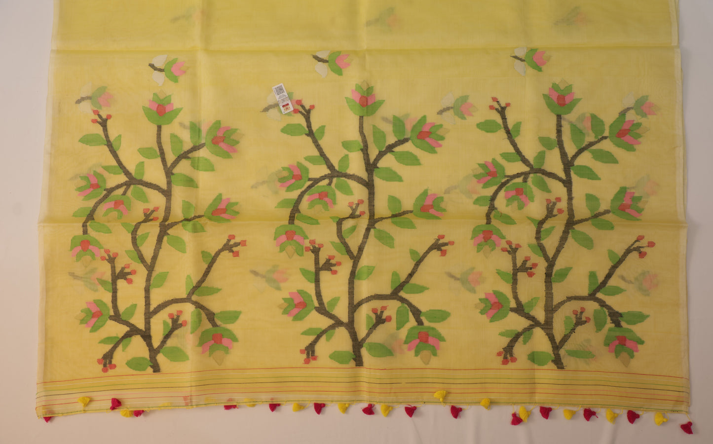 Yellow Muslin Silk Jamdani Saree