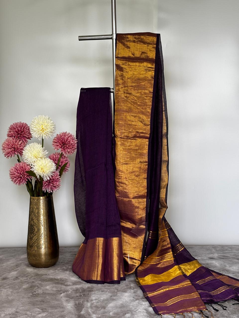 Purple Mahapaar Linen Saree