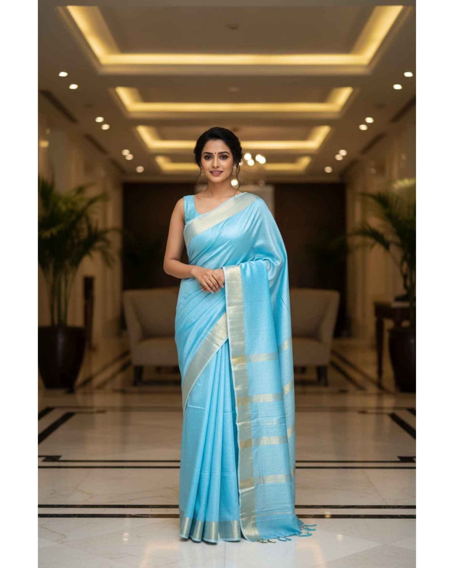 Blue Bhagalpuri Silk Saree