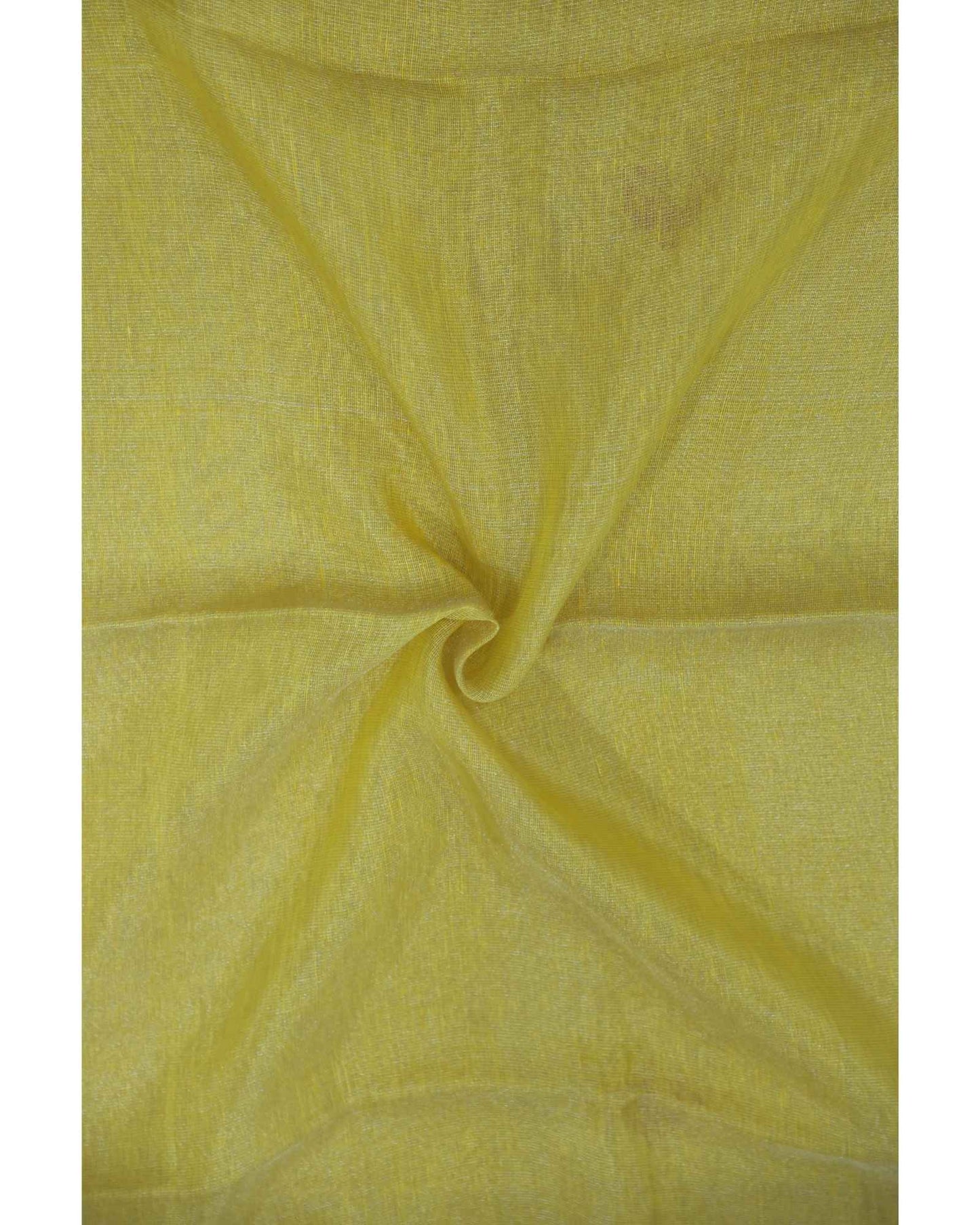 Yellow Tissue Linen Saree- Peacock