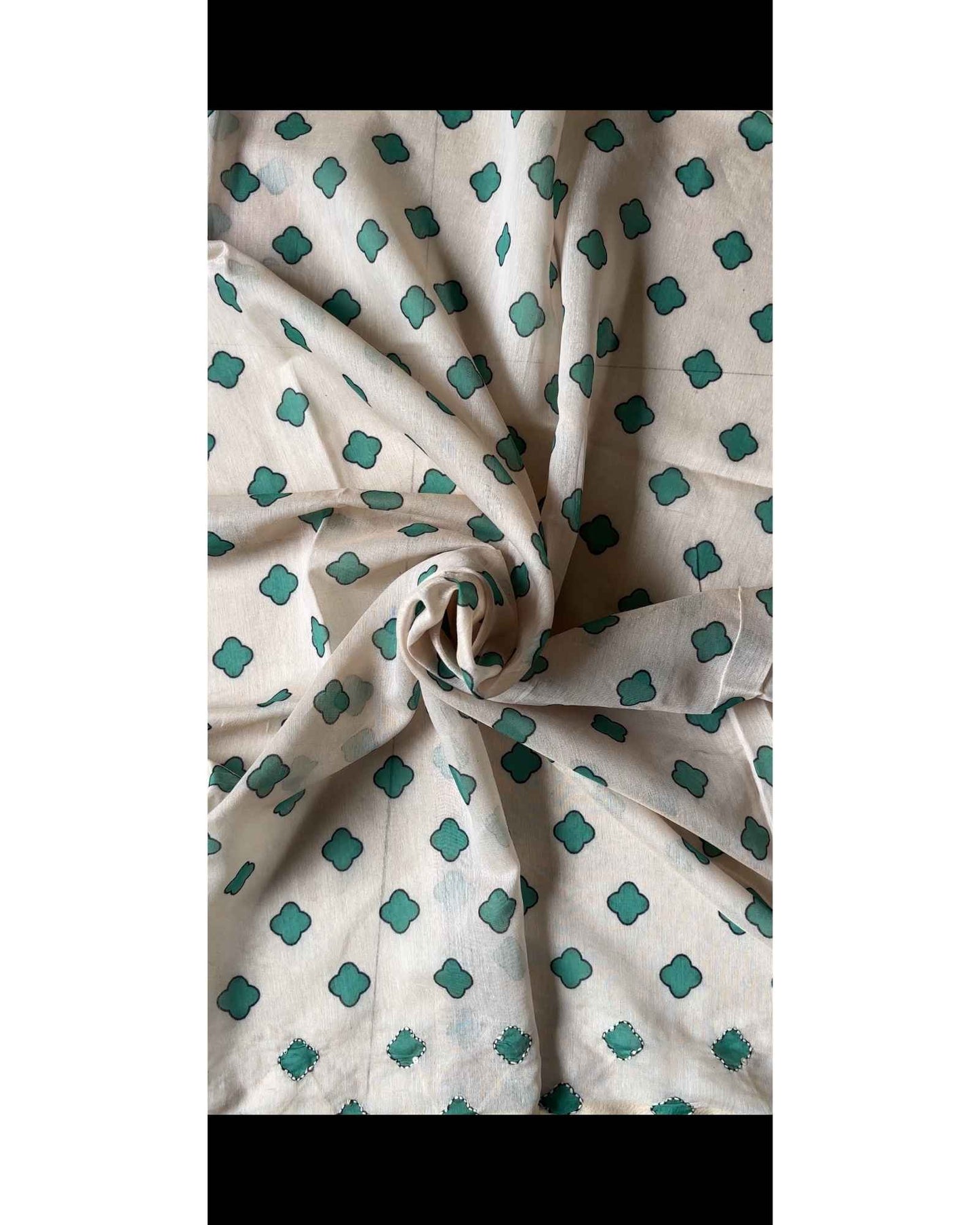 Beige and Green Chanderi Cotton Saree