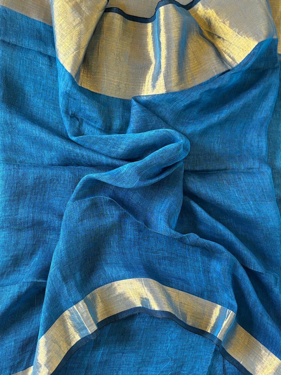Blue Mahapar Linen Saree
