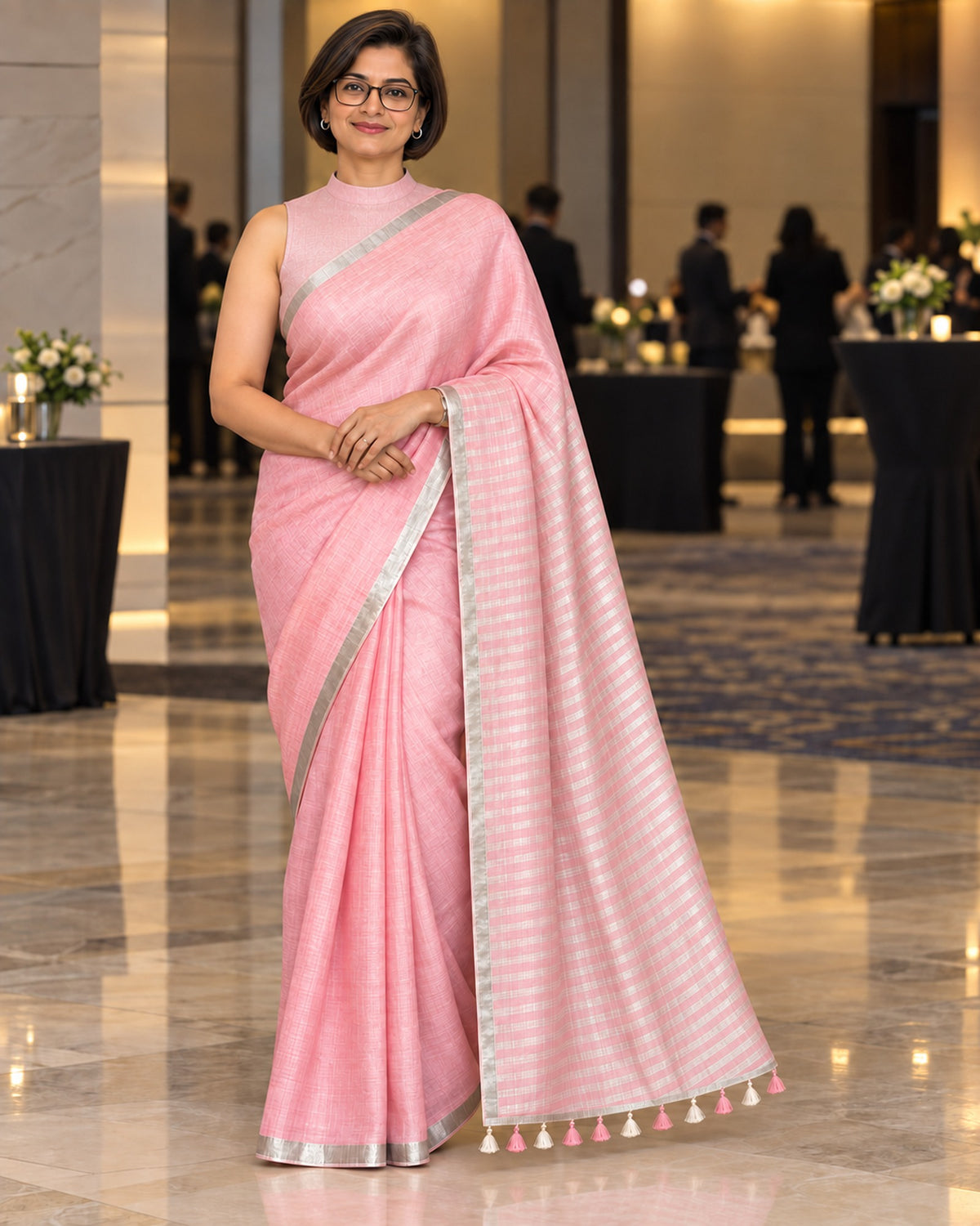 Blush - Baby Pink Linen Saree