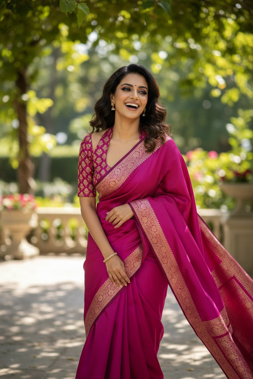 Pink Semi Katan Silk Saree