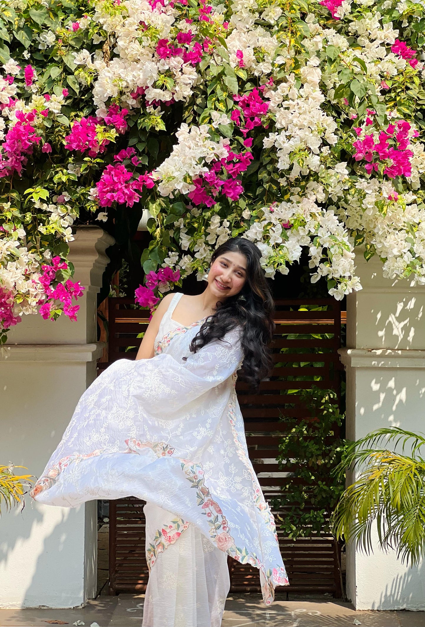 Off White Crush Tissue Saree