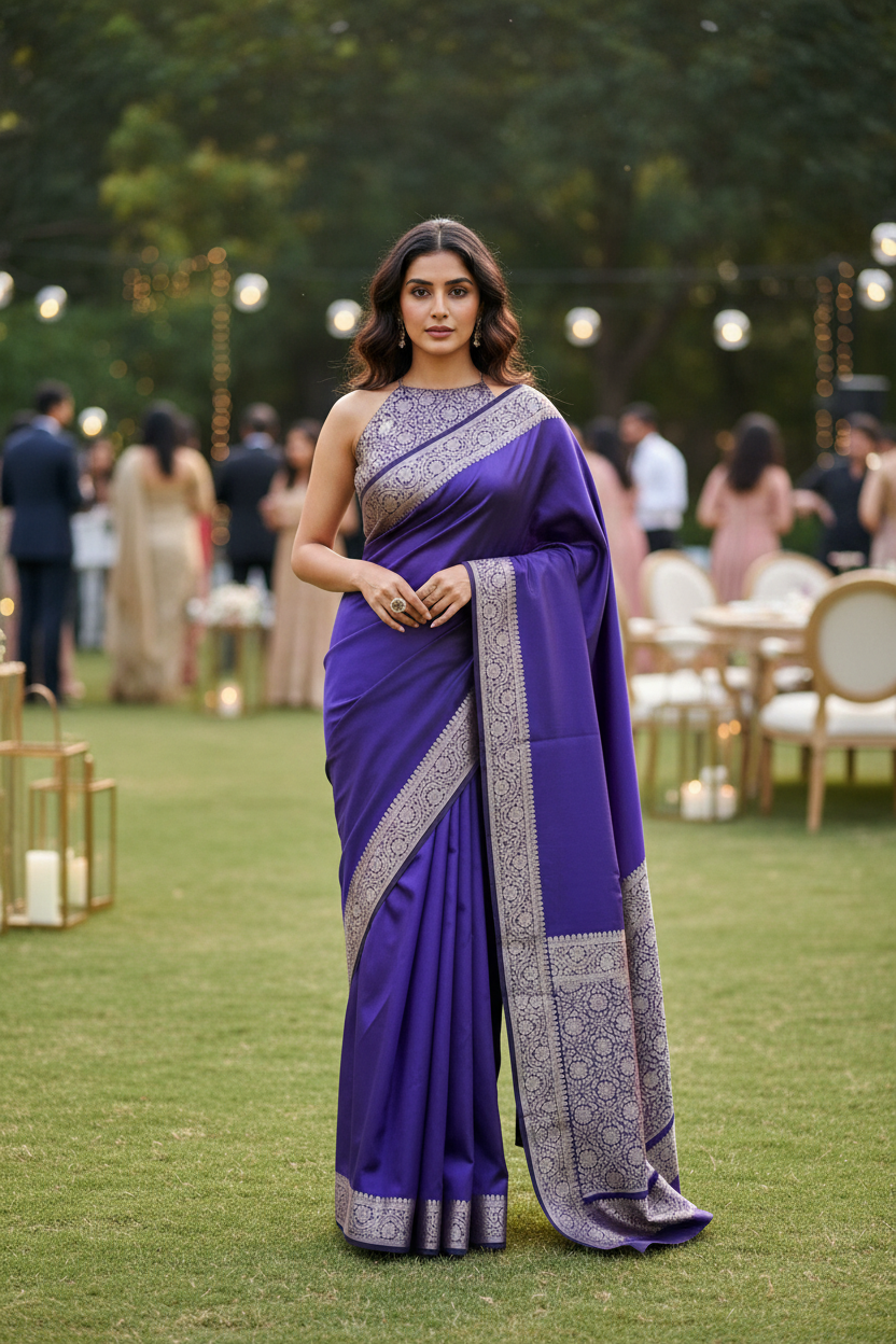 Purple Semi Katan Silk Saree
