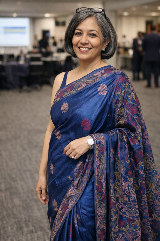 Blue Tussar Silk Saree