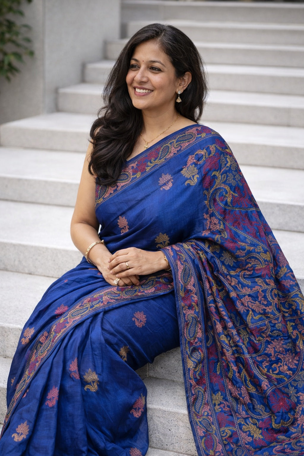 Blue Tussar Silk Saree