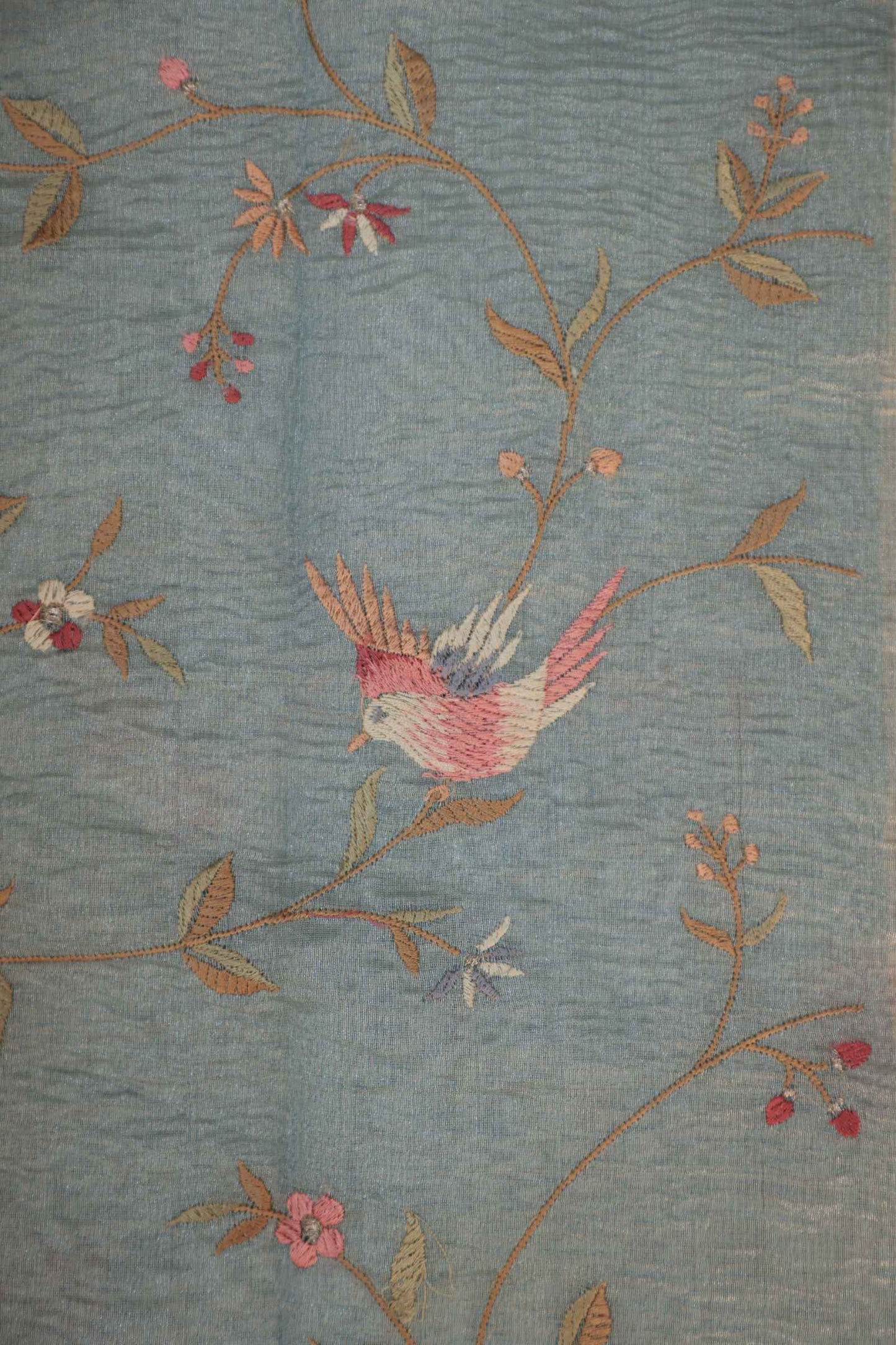 Pastel Blue Crush Tissue Saree with Parsi Gara embroidery