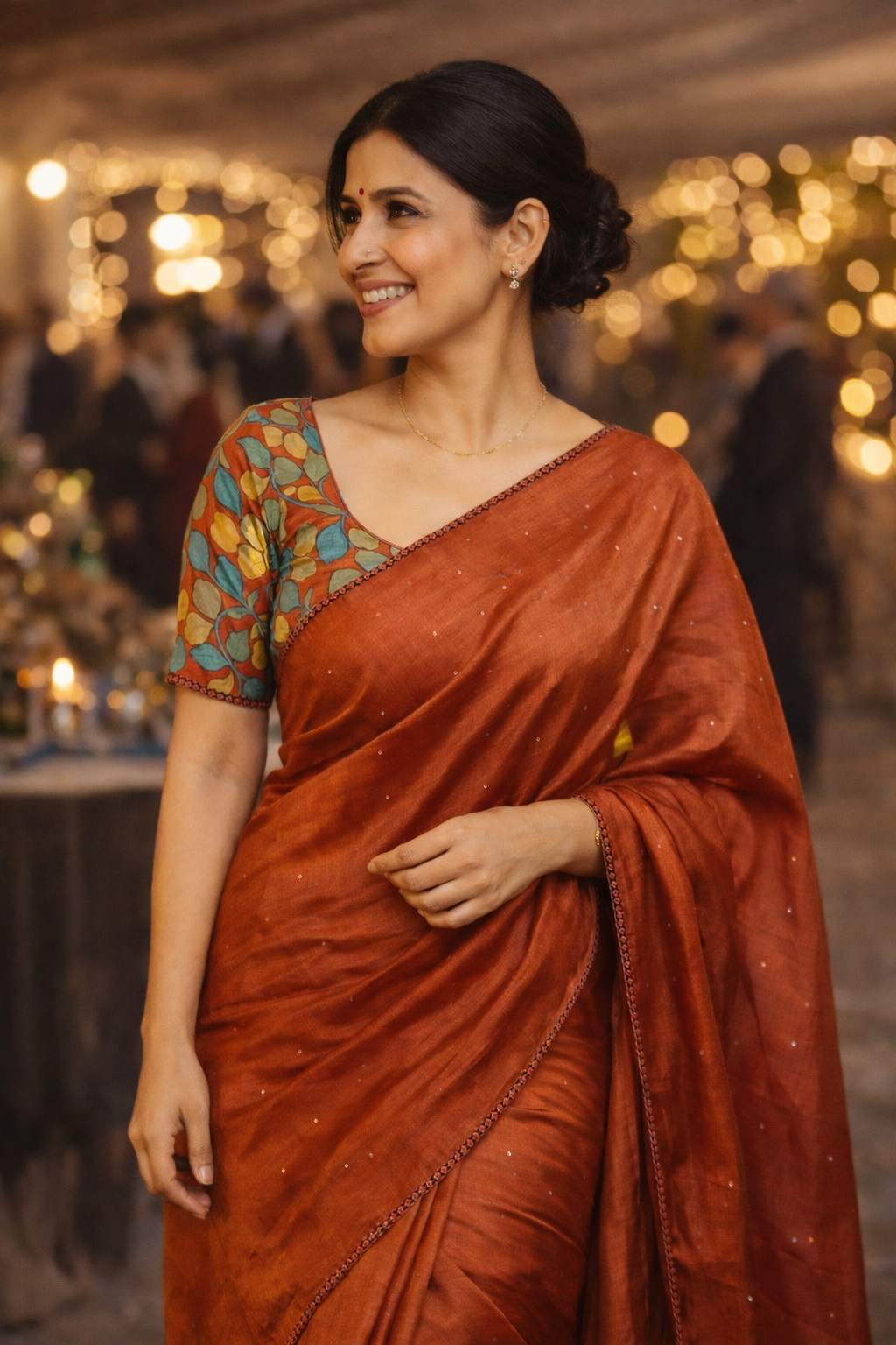 Rust Tussar Silk Saree with Mukeish Work