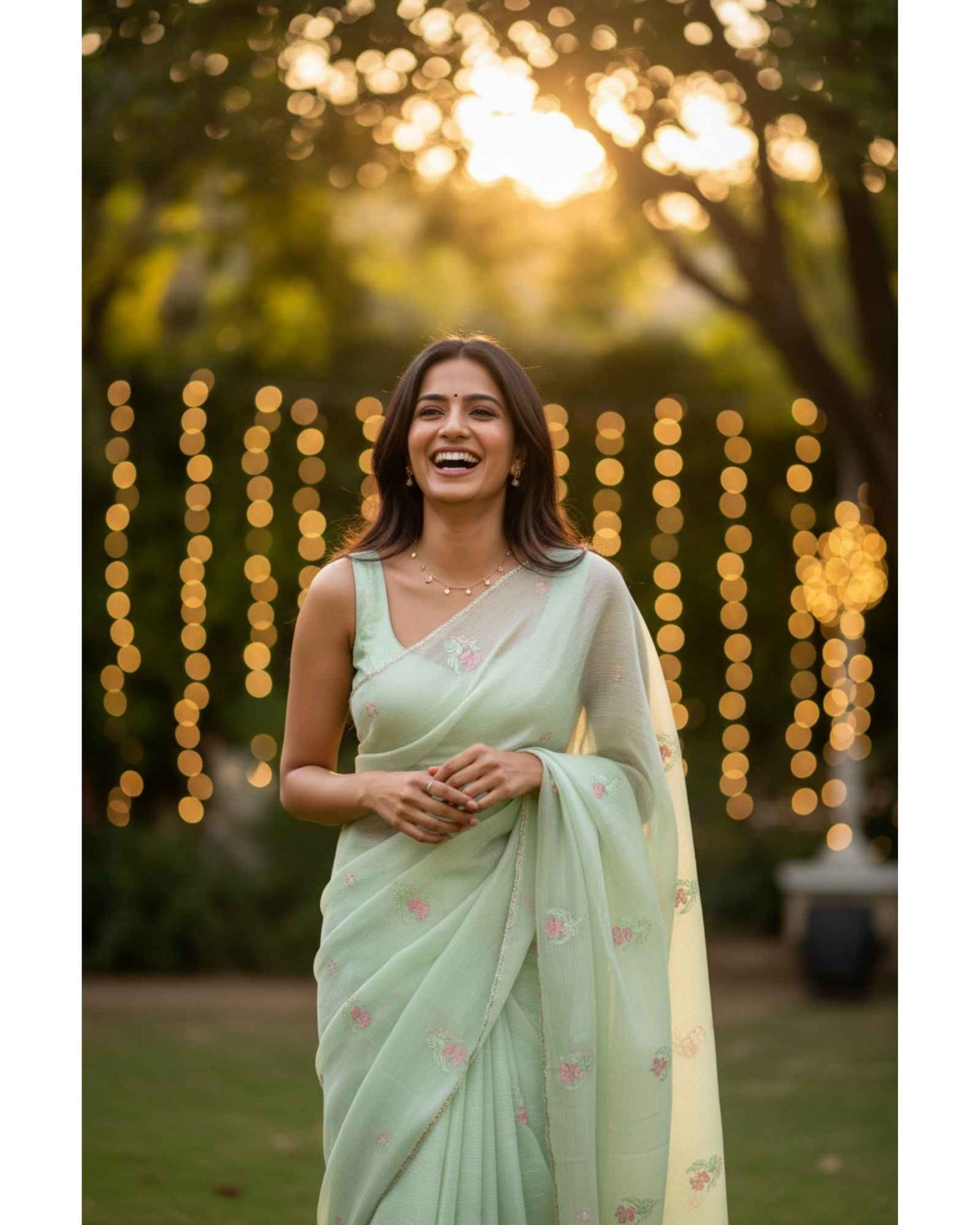 Pastel Green Crush Tissue Saree