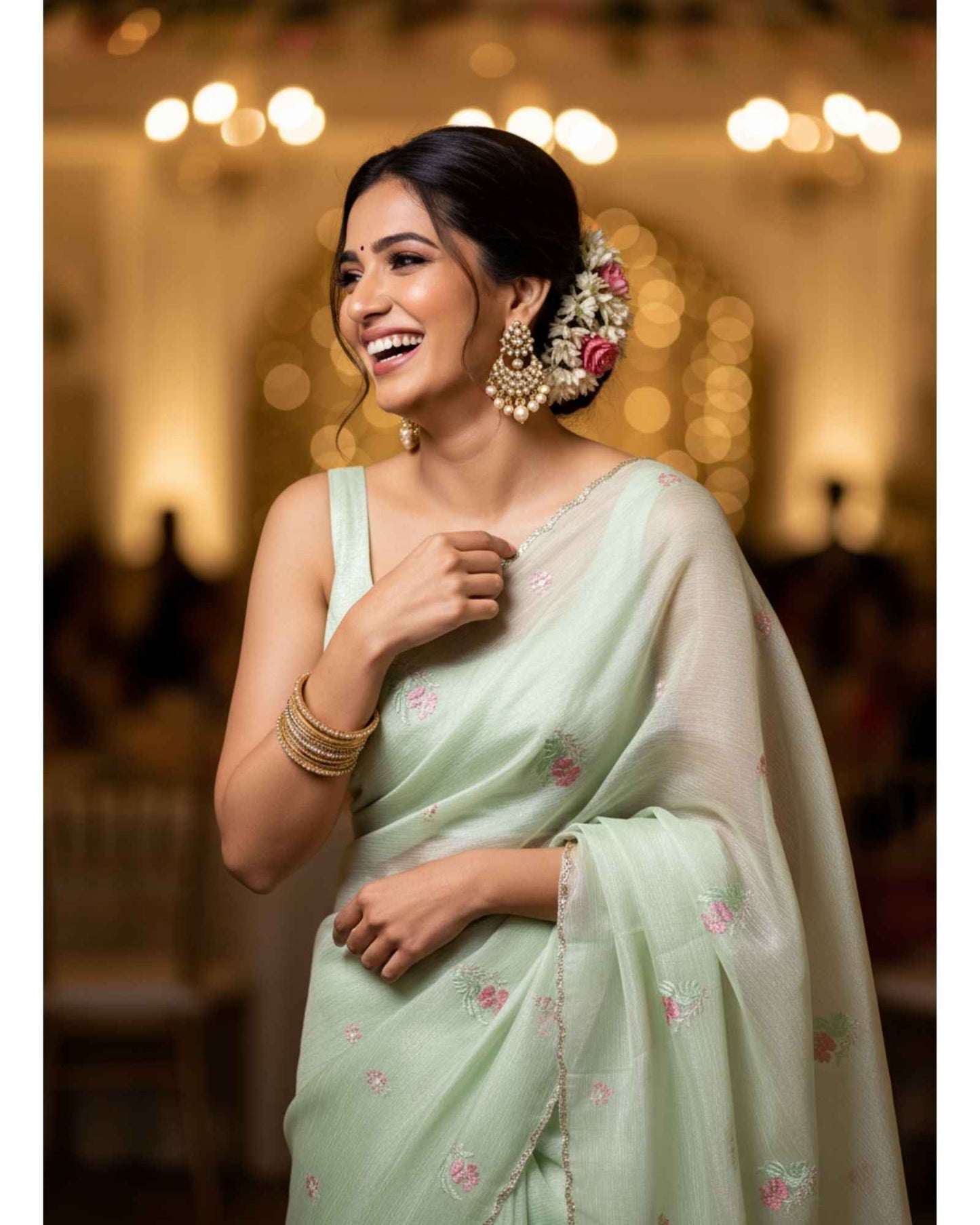 Pastel Green Crush Tissue Saree