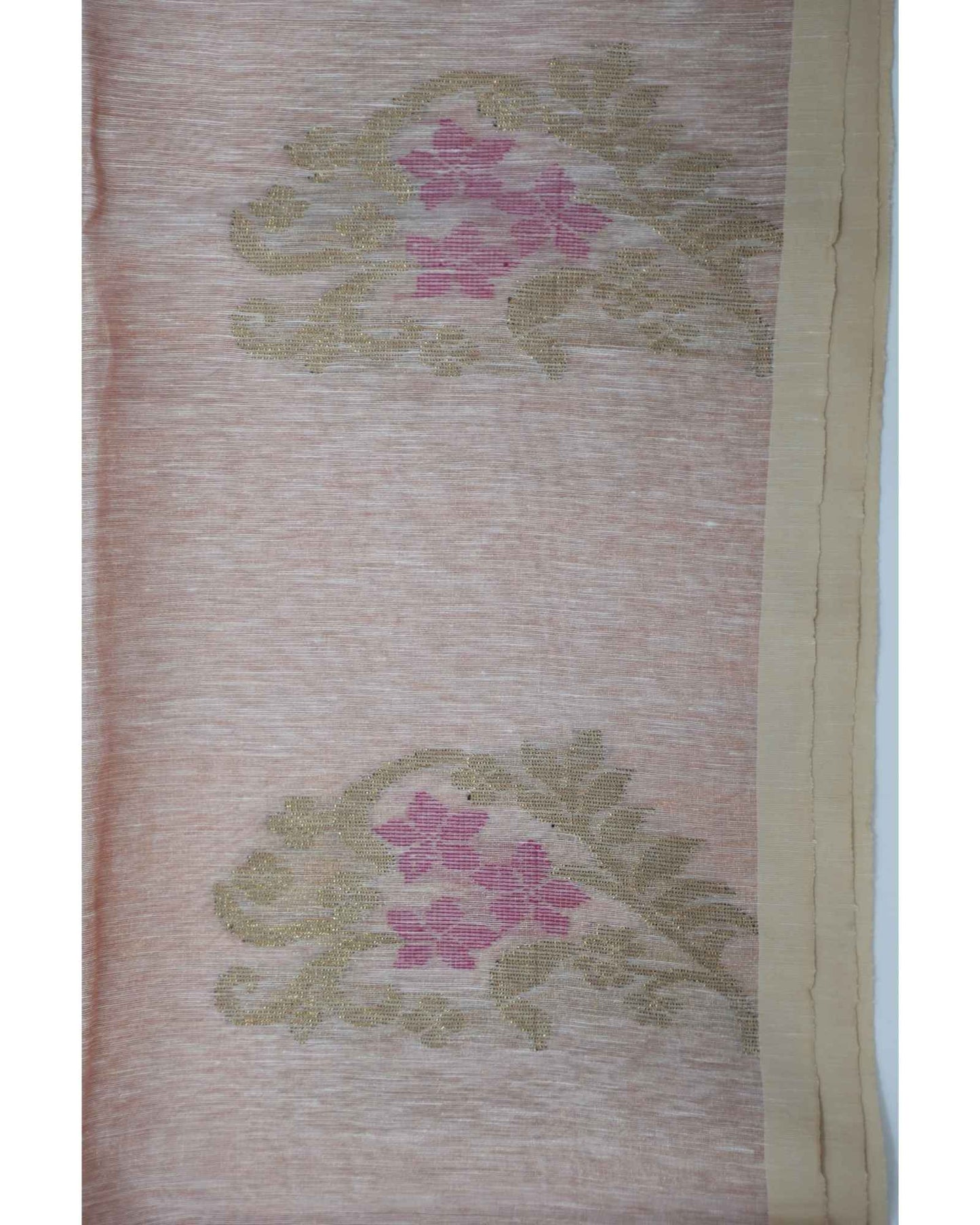 Peach Tissue Linen Saree- Banarasi
