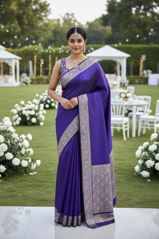 Purple Semi Katan Silk Saree