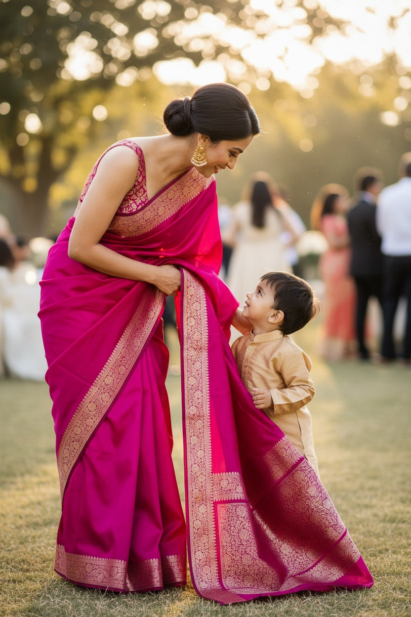 Pink Semi Katan Silk Saree