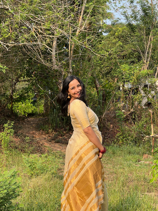 Golden Tissue Linen Saree