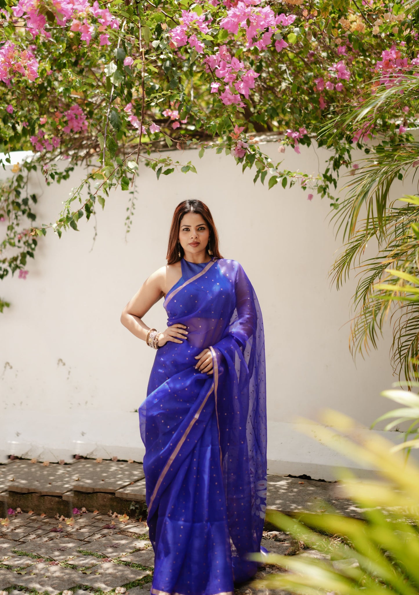 Blue Muslin Silk Jamdani Saree - Peacock Palla