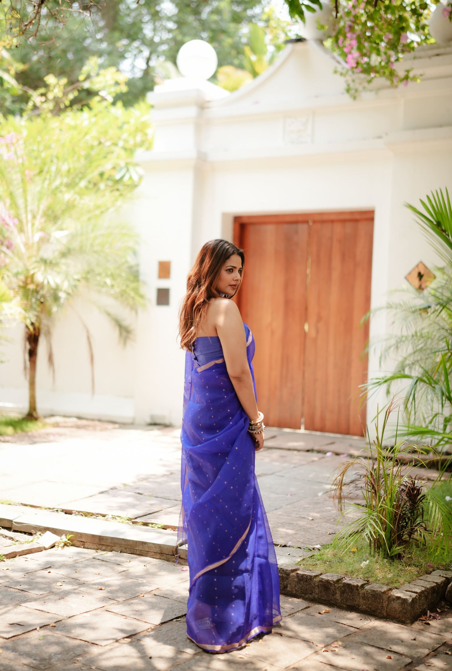Blue Muslin Silk Jamdani Saree - Peacock Palla