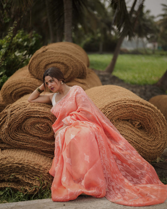 Peach Silk Linen Saree