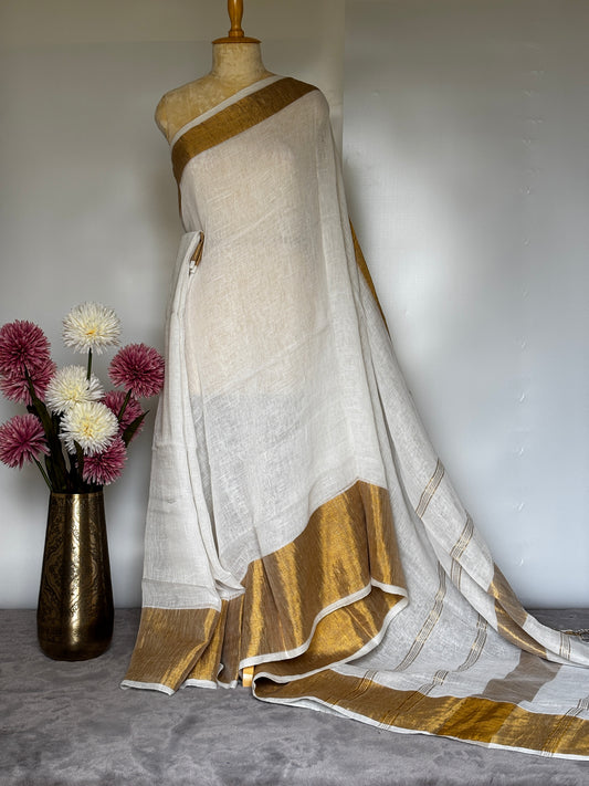 Off White Mahapaar Linen Saree