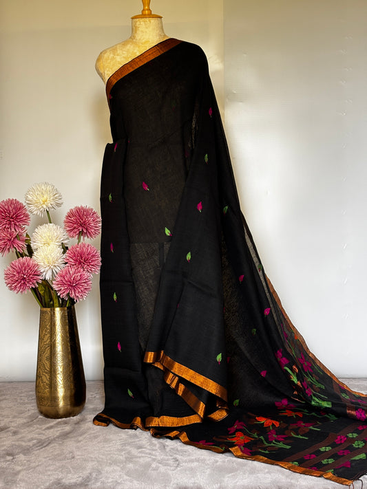 Black Linen Jamdani Saree