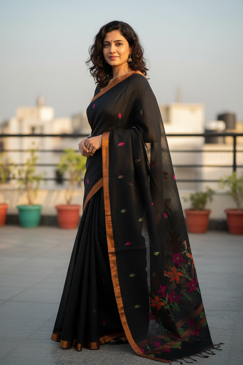 Black Linen Jamdani Saree