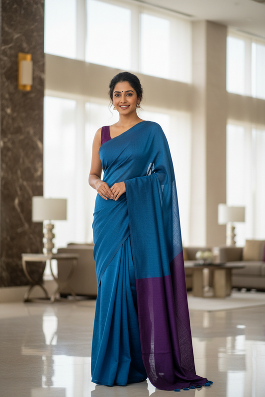 Cotton Saree with Contrast Pallu - Combination 5
