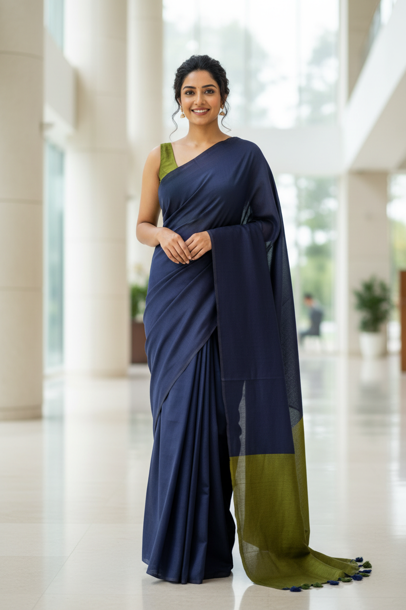 Cotton Saree with Contrast Pallu - Combination 6