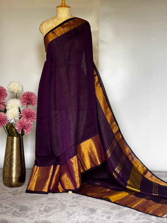 Purple  Mahapaar Linen Saree