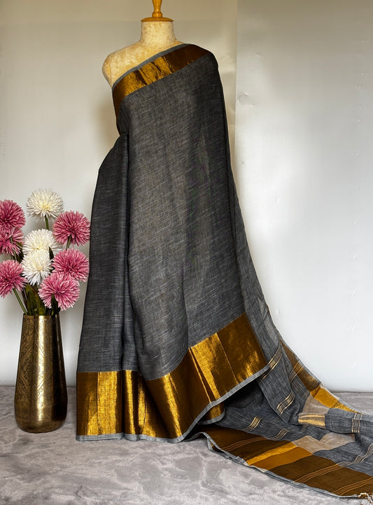 Grey Mahapaar Linen Saree