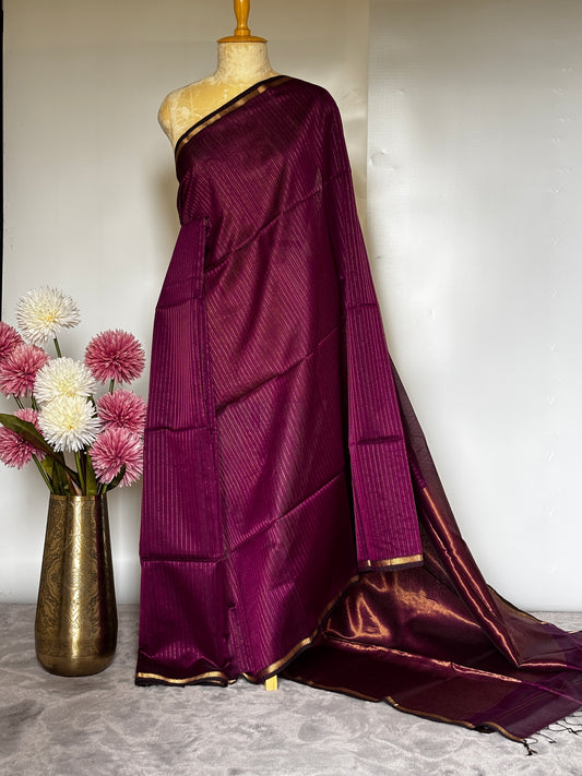 Purple Maheshwari Saree with Zari stripes