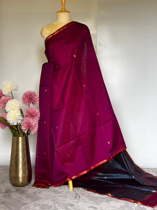 Purple and Teal Blue Maheshwari Handloom Saree