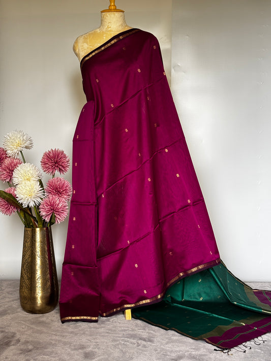 Purple and Green Maheshwari Handloom Saree