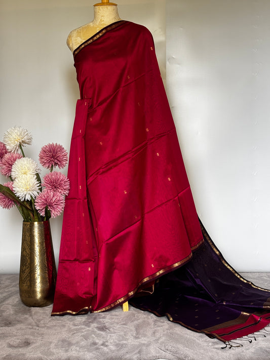 Maroon and Deep Purple Maheshwari Handloom Saree