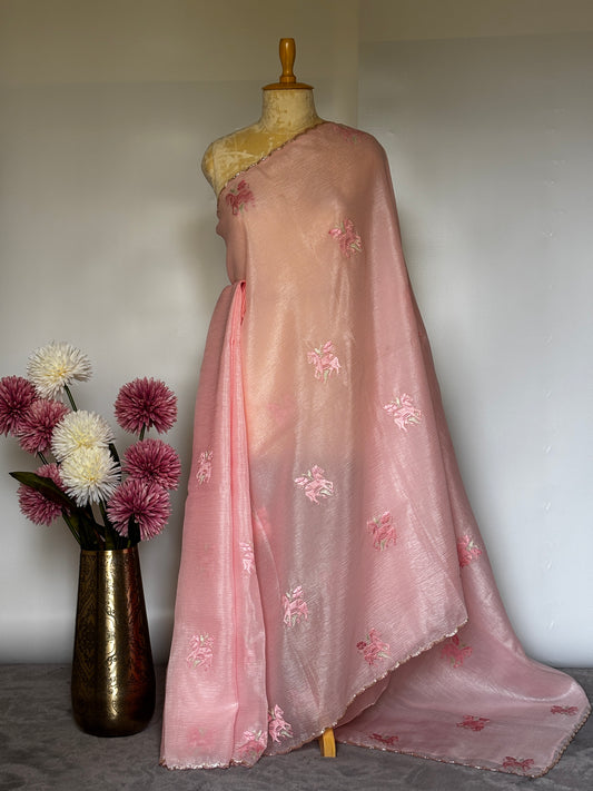 Baby Pink Crush Tissue Saree