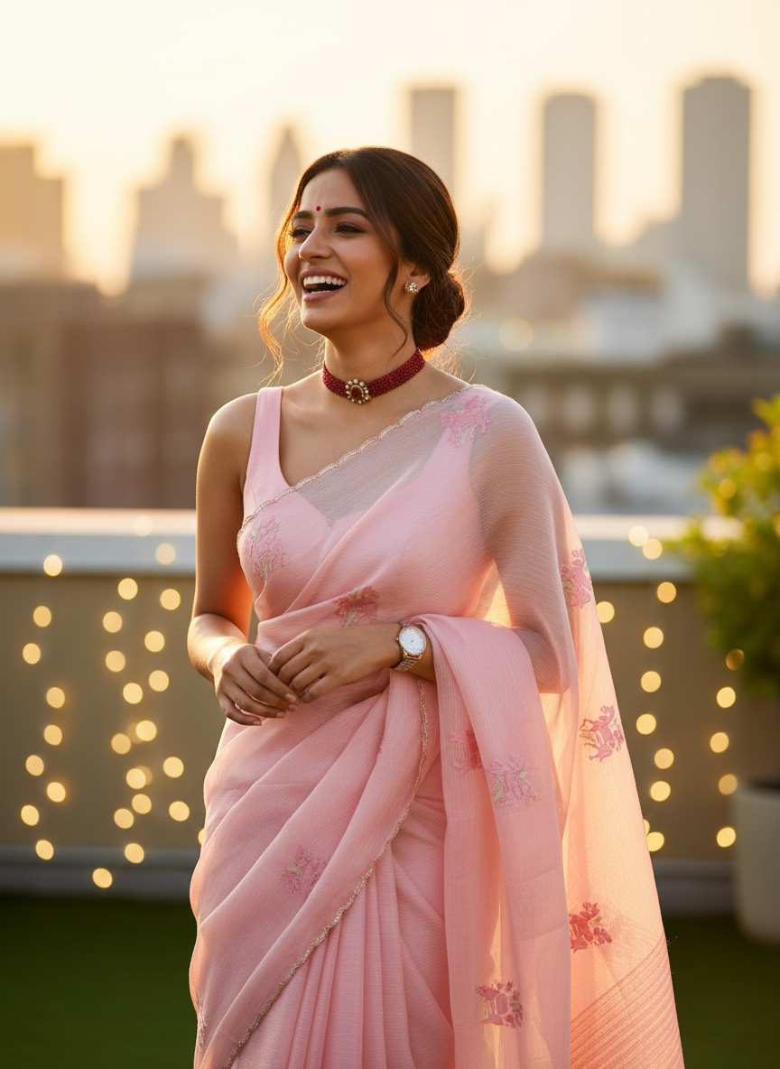 Baby Pink Crush Tissue Saree
