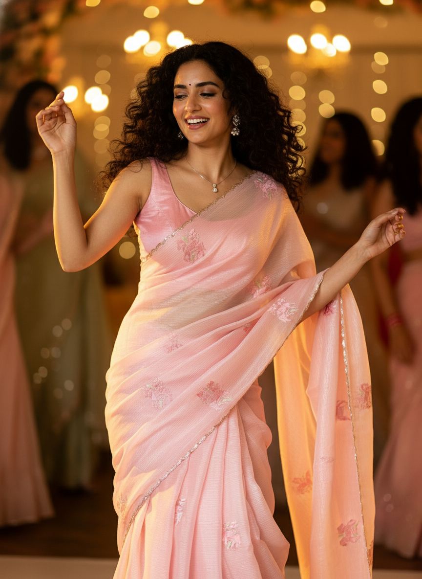 Baby Pink Crush Tissue Saree